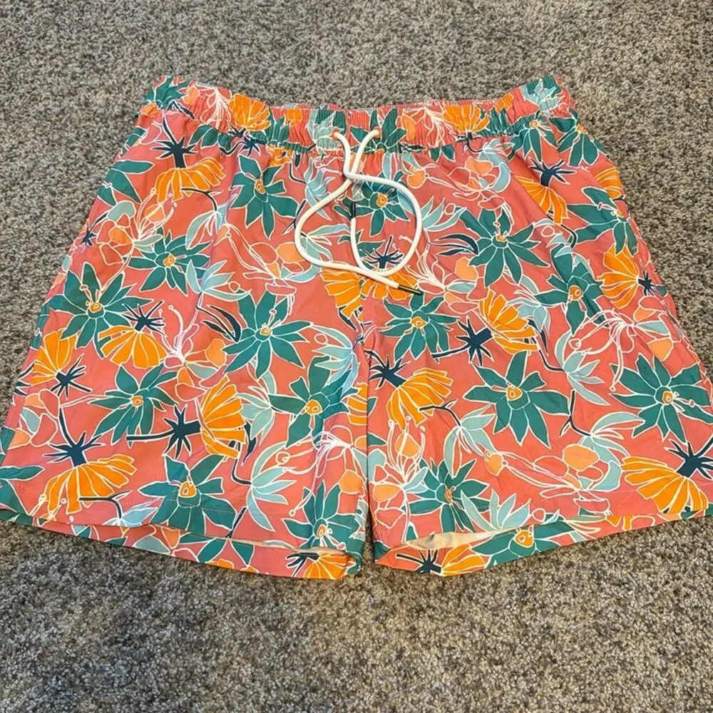 Goodfellow & Co Men's Swim Trunk Shorts Quick Dry Swimsuit Red Floral Size Large